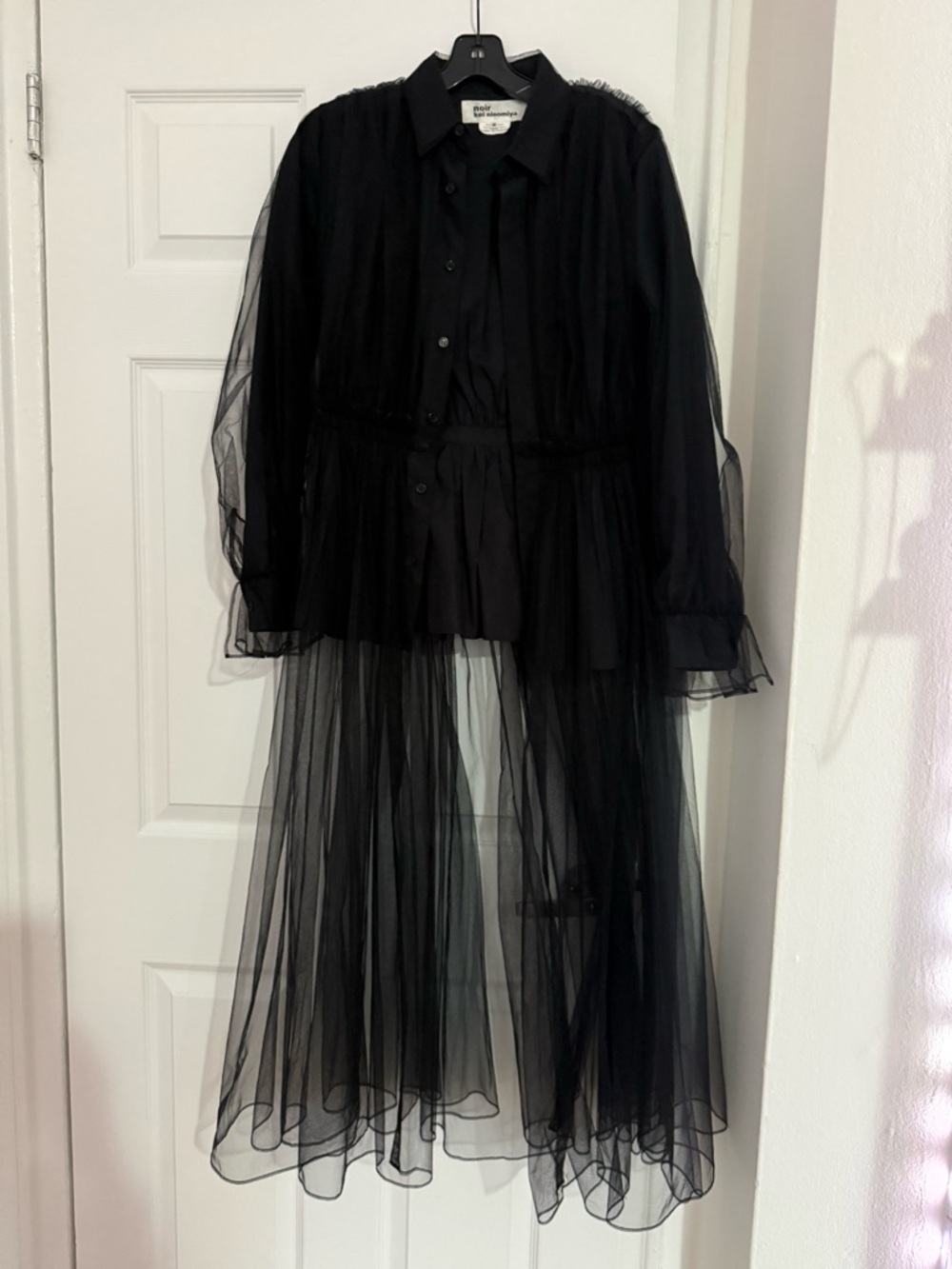 noir kei ninomiya Black Sheer-Trim Button Shirt